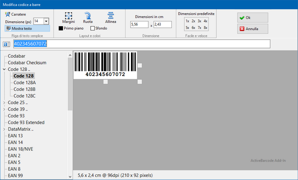 Add-In Barcode Dialog
