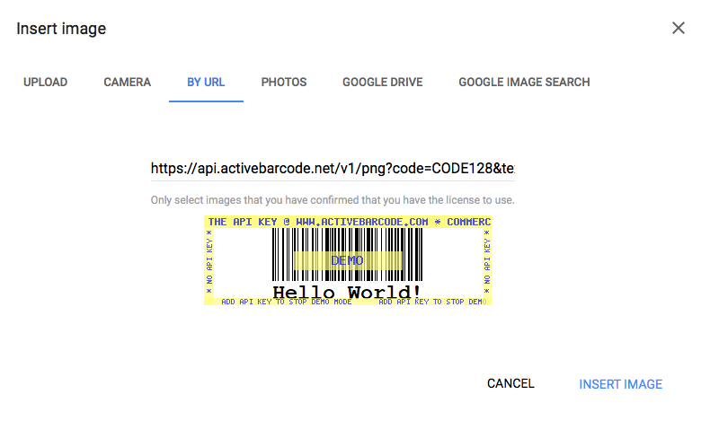 Use ActiveBarcode REST API URL @ Google Forms