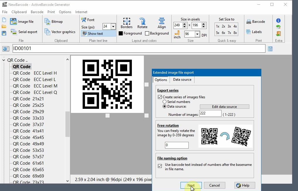 ActiveBarcode: Immagini di codici a barre dai dati